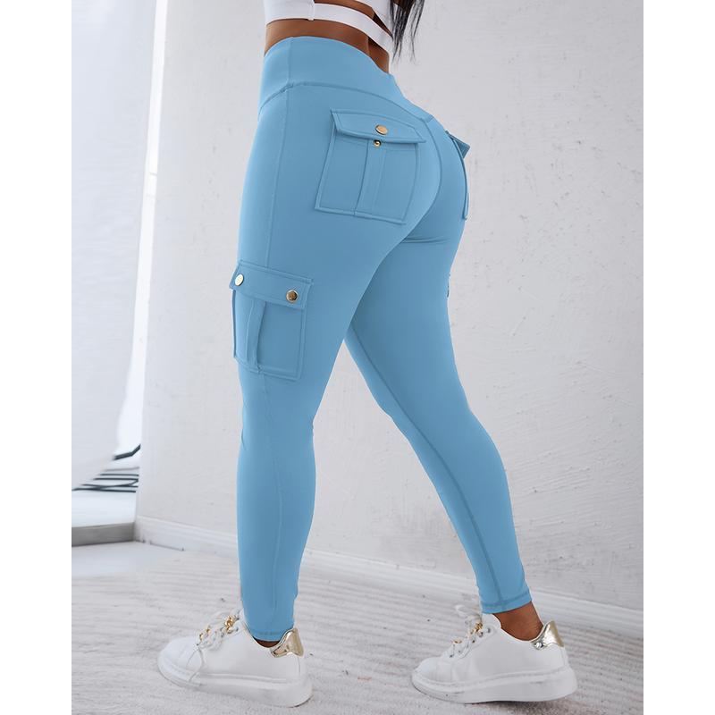 ChicMe Womens Butt Lifting Leggings with Flap Pockets High Waist Tummy Control Workout Cargo Leggings Yoga Pants