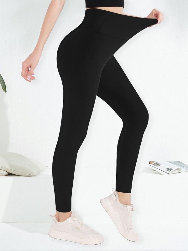 Women's Solid High Waist Leggings, Casual Comfy Skinny Pants for Yoga Gym Workout, Ladies Sportswear Bottoms for All Seasons