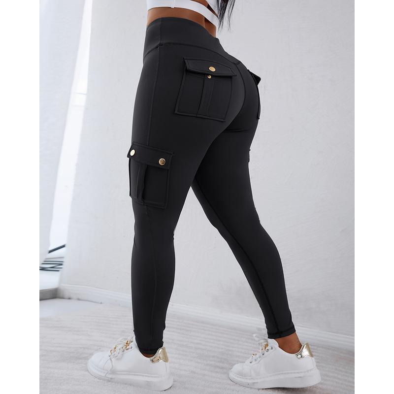 ChicMe Womens Butt Lifting Leggings with Flap Pockets High Waist Tummy Control Workout Cargo Leggings Yoga Pants