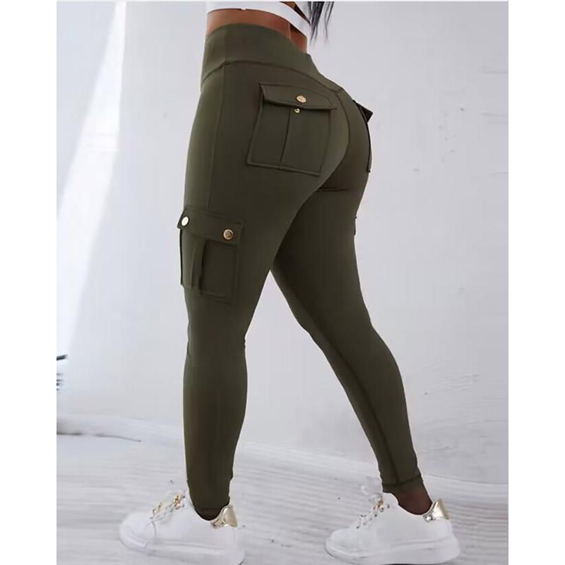 ChicMe Womens Butt Lifting Leggings with Flap Pockets High Waist Tummy Control Workout Cargo Leggings Yoga Pants