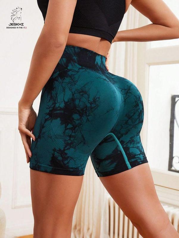 Women's 3pcs Grey,Green,Purple Tie Dye Print High Waist Seamless Sports Shorts, High Strech Gym, Yoga, Casual Indoor Outdoor Ladies Shorts