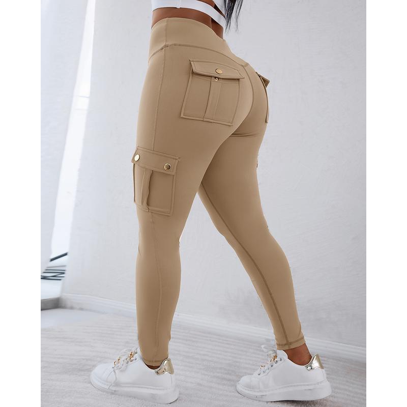 ChicMe Womens Butt Lifting Leggings with Flap Pockets High Waist Tummy Control Workout Cargo Leggings Yoga Pants