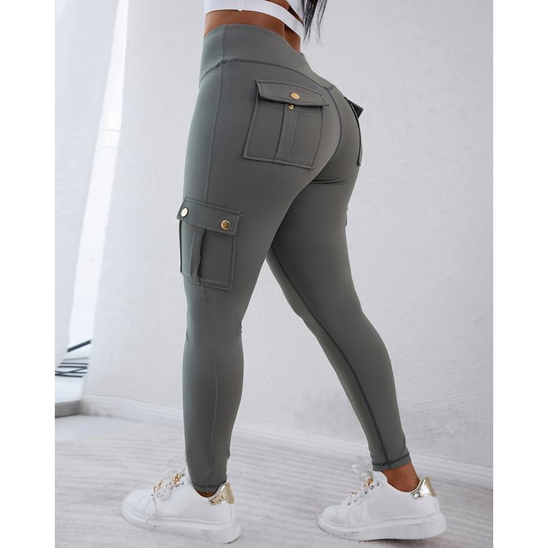 ChicMe Womens Butt Lifting Leggings with Flap Pockets High Waist Tummy Control Workout Cargo Leggings Yoga Pants