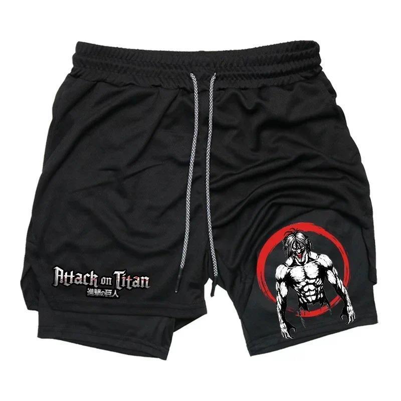 Anime Gym Print Shorts Men Running Fitness Workout Shorts 2 in 1 Compression Double Layer Shorts with Pockets Quick Drying Basketball Shorts Mesh shorts Free shipping,Free delivery sprayground  shorts