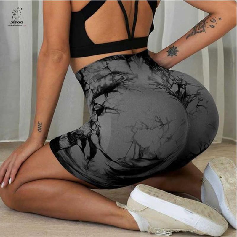 Women's 3pcs Grey,Green,Purple Tie Dye Print High Waist Seamless Sports Shorts, High Strech Gym, Yoga, Casual Indoor Outdoor Ladies Shorts