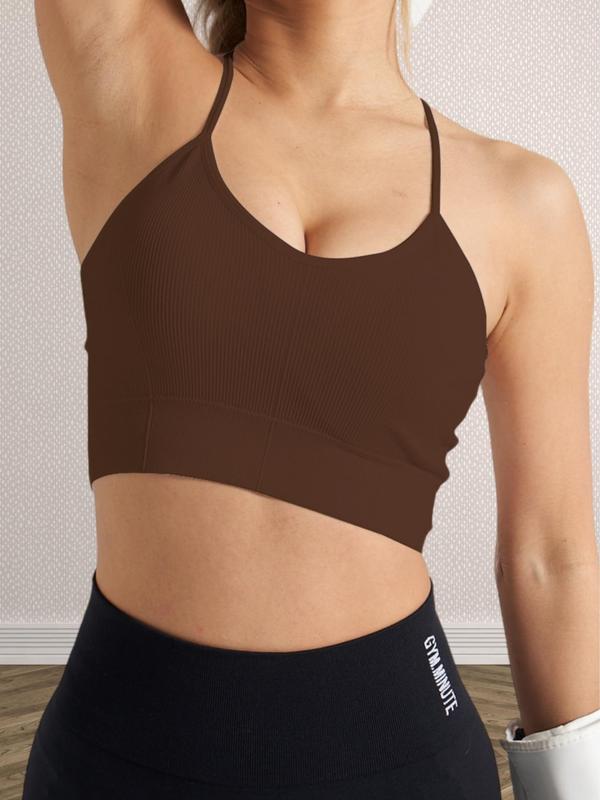 Women's Solid Criss Cross Backless Sports Bra, Breathable Comfortable Wireless Sports Bra, Ladies Sportswear for Indoor Outdoor Wear