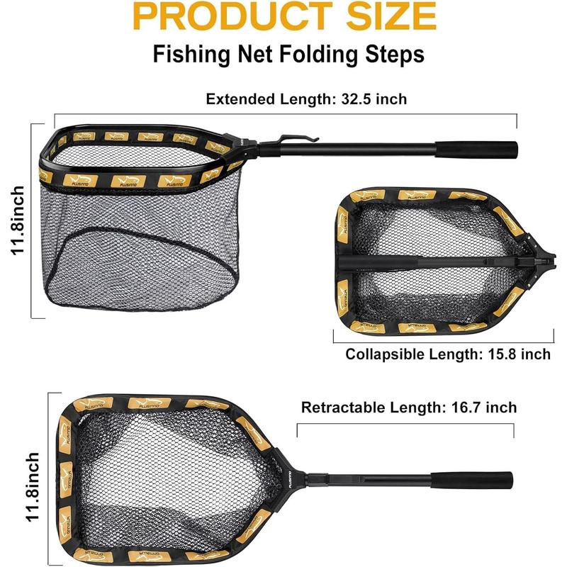 Floating Fishing Net for Steelhead, Salmon, Fly, Kayak, Catfish, Bass, Trout Fishing, Rubber Coated Landing Net for Easy Catch & Release, Compact & Foldable for Easy Transportation & Storage