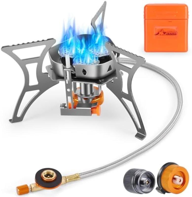 WADEO 5800W Windproof Camping Stove, Camping Gas Stove with Piezo Ignition and Two Fuel Canister Adapter, Backpacking Stove, Portable Stove for Outdoor Backpacking Hiking and Picnic