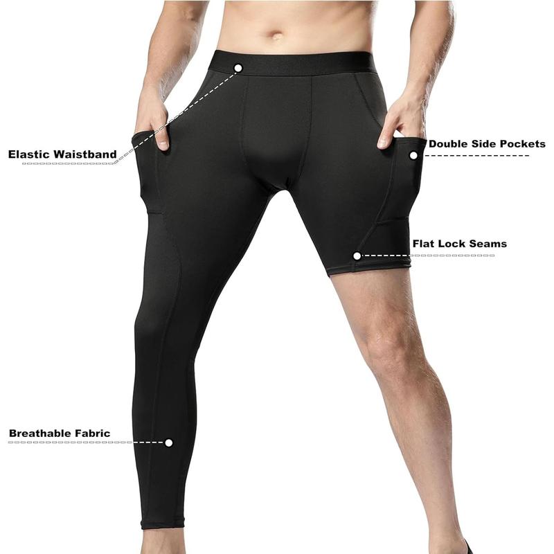 Men’s One Leg Compression Pants  Length Tight Basketball 1 2 Single Leg Long Pant Base Layer Leggings