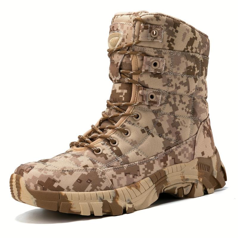 Men's Trendy High Top Camouflage Boots, Comfy Non Slip Lace Up Durable Rubber Sole Hiking Shoes For Men's Outdoor Activities