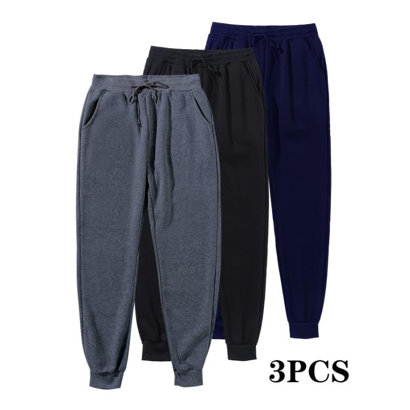 3-Pack Men's Solid Fleece Jogger Pants - Drawstring Waist, Warm Sweatpants for Fall & Winter, Perfect for Fitness, Athletics, and Daily Casual Wear