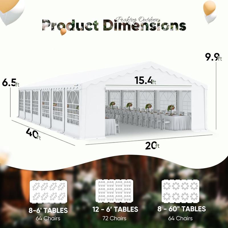 20'X40' Party Tent Heavy Duty Wedding Tent Outdoor Gazebo Event Shelter Canopy with Carry Bags Outdoor Gazebo