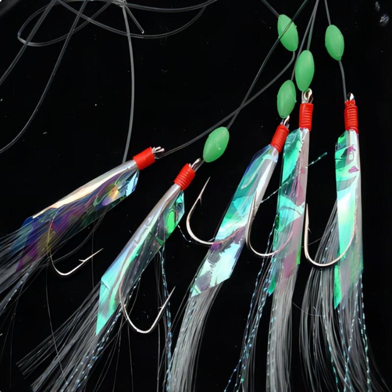 Artificial Fishing Lure, 5 Counts set Multi-color Soft Silverskin Fishing Lure Set, Imitation Fish Shrimp Bait with Night Light Hook