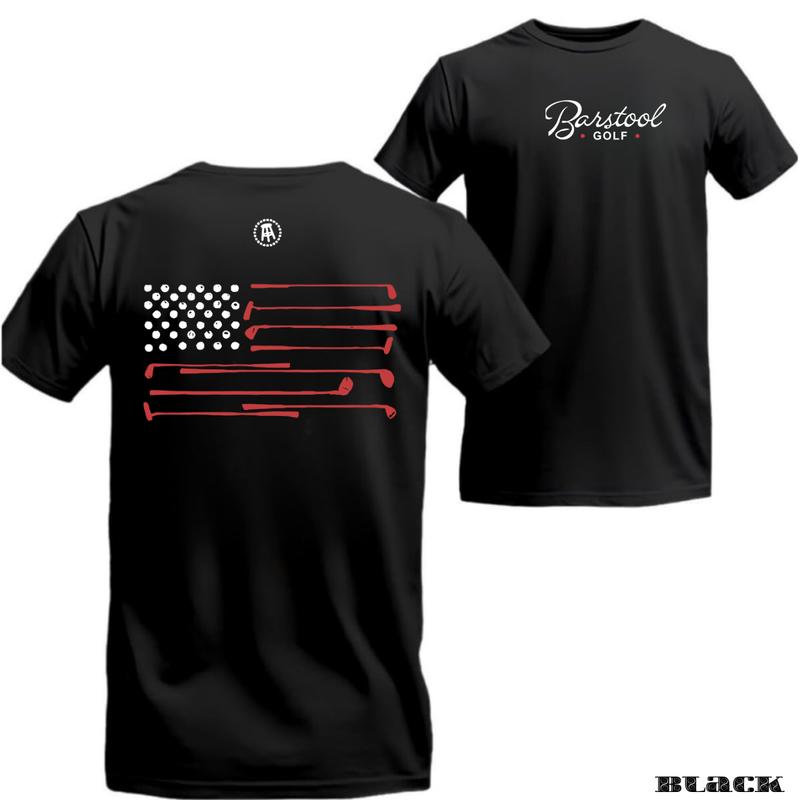 Barstool Golf T-Shirt with Patriotic Golf Clubs and Flag Design for Men - Perfect for American Golf Enthusiasts - Menswear, Top