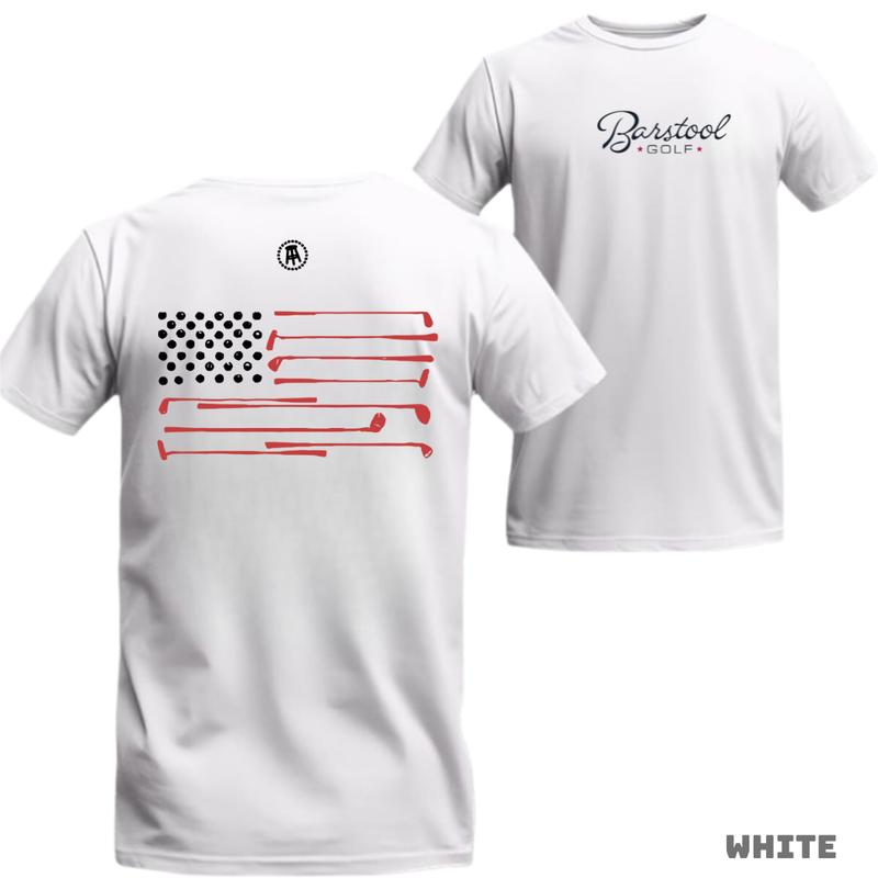 Barstool Golf T-Shirt with Patriotic Golf Clubs and Flag Design for Men - Perfect for American Golf Enthusiasts - Menswear, Top