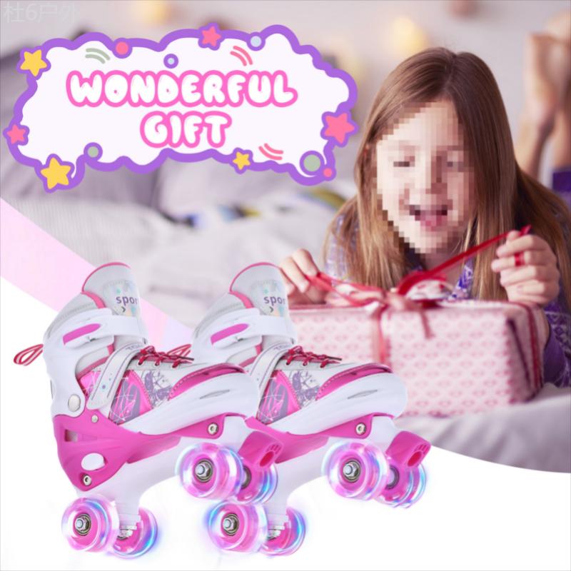 Glow-in-the-Dark Adjustable Roller Skates for Youngsters - Fun Pink & White, 4 Sizes Available, Perfect for Beginners