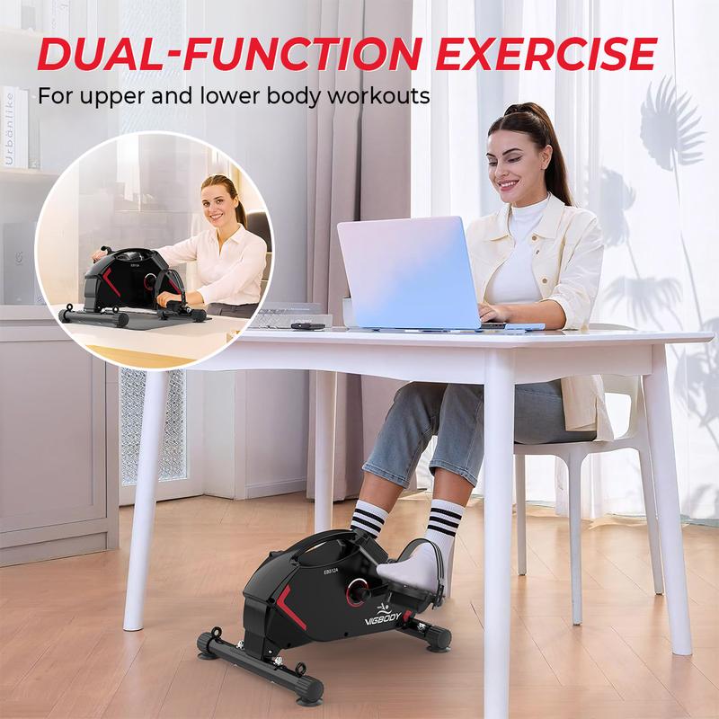 VIGBODY Mini Exercise Bike Pedal Exerciser Magnetic Under Desk Bike Portable Cycle Arm & Leg Peddler Machine for Home Office Workout