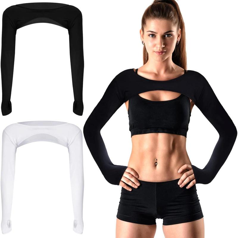 2 Pieces Women's Long Sleeve Crop Tops Cutout Workout Bolero Shrug Ballet Yoga Sports Shrug Casual Cropped Tops