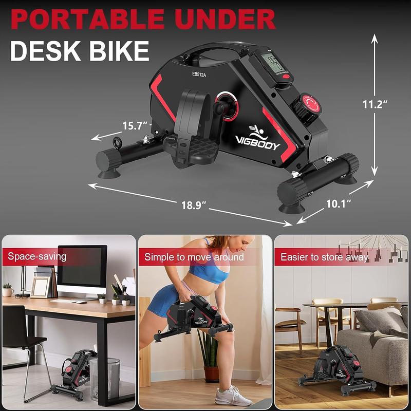 VIGBODY Mini Exercise Bike Pedal Exerciser Magnetic Under Desk Bike Portable Cycle Arm & Leg Peddler Machine for Home Office Workout