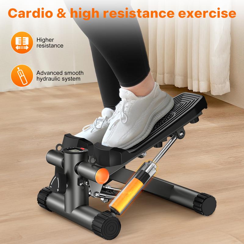 Hydraulic Home Workout Mini Stepper with Resistance Bands & LCD Monitor, Full-Body Fitness Machine Supports Up to 330 lbs for Effective Exercise