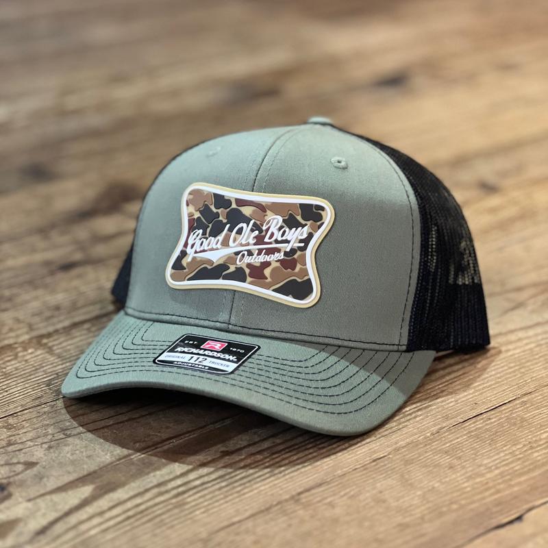 Good Ole Boys Old School Camo Rubber Patch Loden Black Trucker Hat