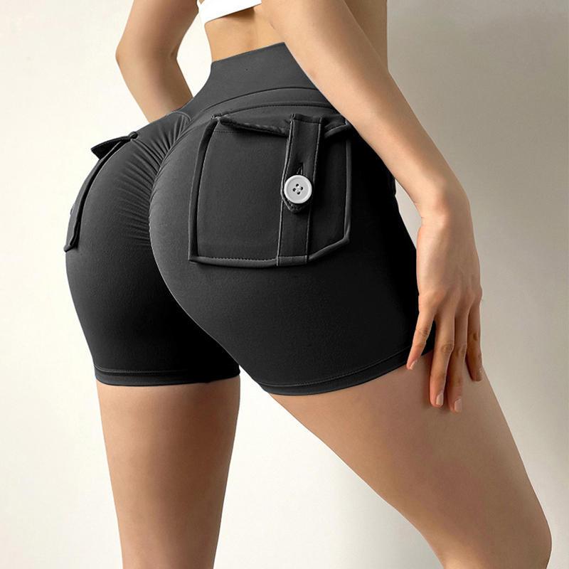 Womens High Waist Hip Lifting Shorts With Pockets Quick Dry Yoga Fitness Sports Pants yoga short