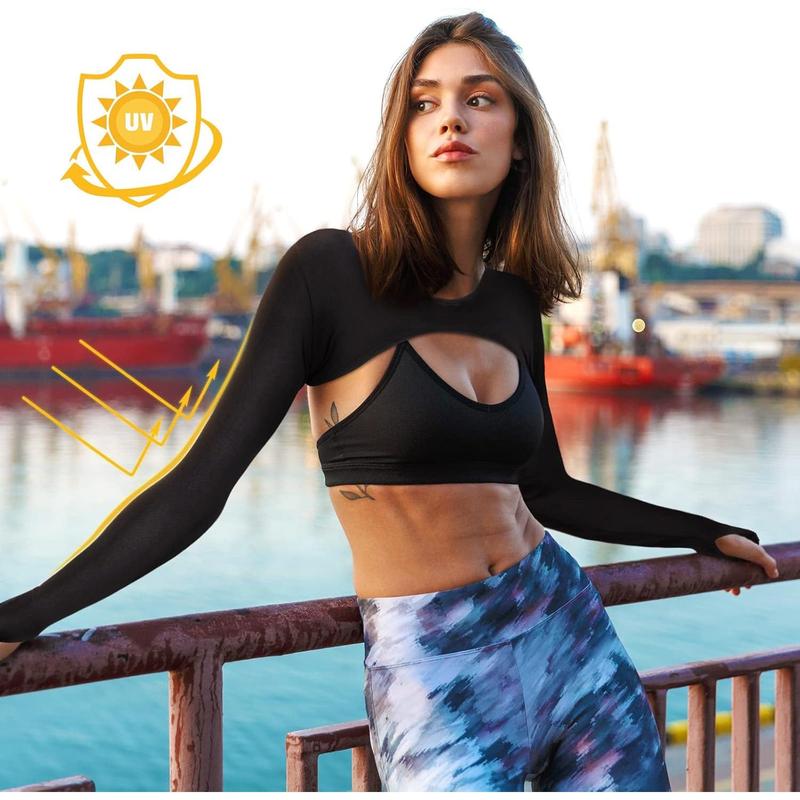 2 Pieces Women's Long Sleeve Crop Tops Cutout Workout Bolero Shrug Ballet Yoga Sports Shrug Casual Cropped Tops