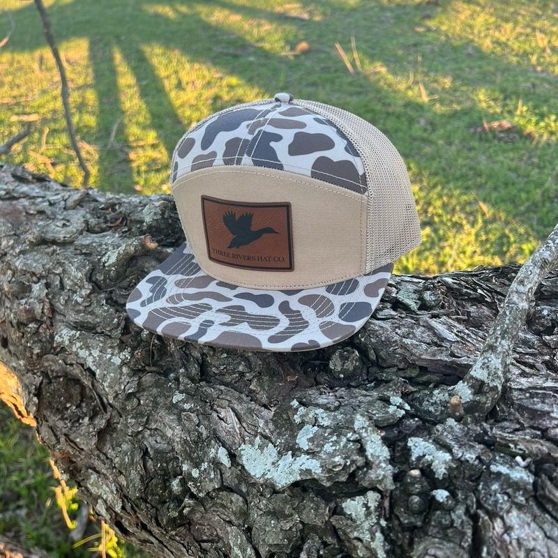 Duck Silhouette Patch-Old School Camo (2 patterns available) Flat Bill 7 panel snapback hat