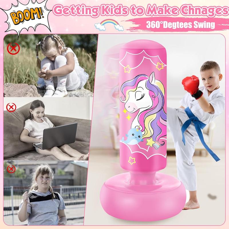 66 Inch Inflatable  Punching Bag with Boxing Gloves, Freestanding Boxing Bag, Stand  Punching Bag , Bounce- Bag Gifts for , Girls, Boxing Set for Practicing Karate, Taekwondo, MMA