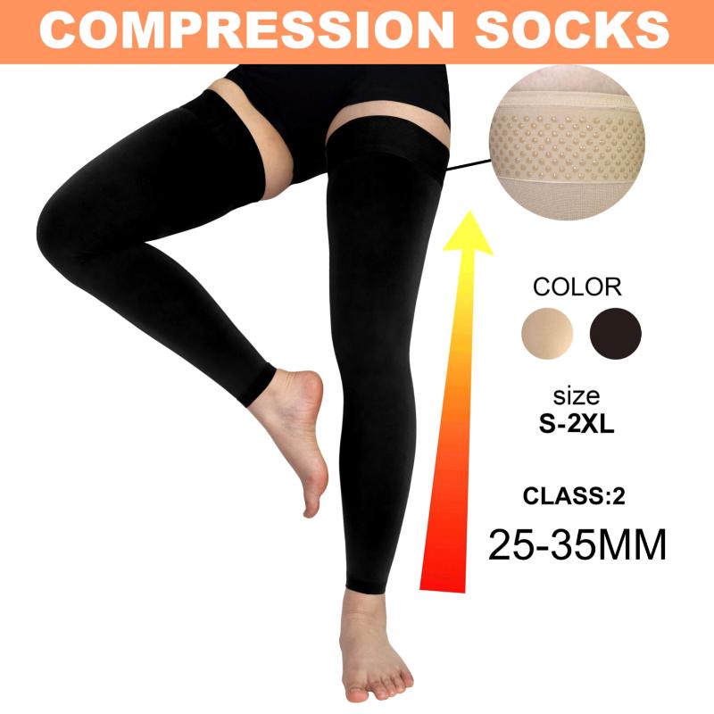 High-Thigh Compression Socks with Silicone Grip - Toeless, Ideal for Running, Yoga, Travel & Work