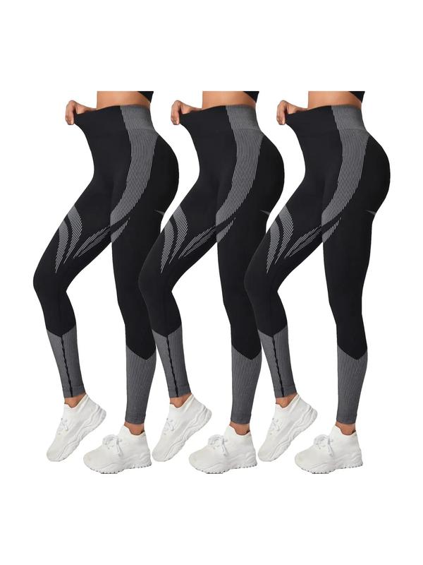 Women's Colorblock High Waist Quick Dry Leggings, High Stretch Seamless Yoga Leggings, Ladies Sportswear Clothing for Workout Gym Exercise