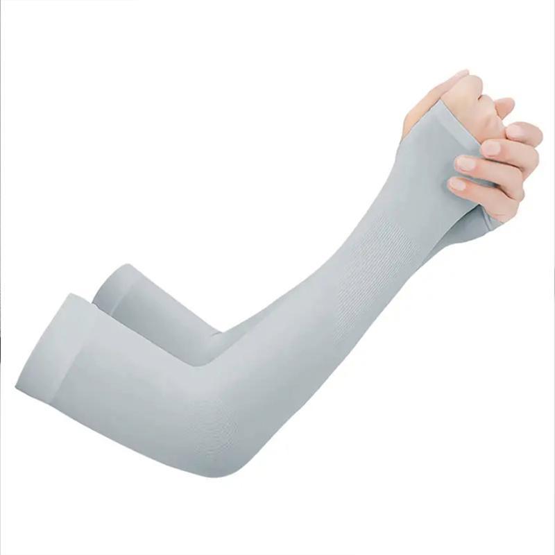 2pcs set Ice Silk Sunscreen Arm Sleeves with Thumb Hole, Outdoor Sports Cycling Sun-protection Accessories for Men Women, Gym Accessories