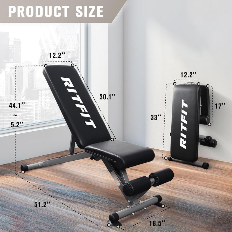 RitFit PWB01 Adjustable Foldable Weight Bench Adjustable Foldable Adjustable Incline