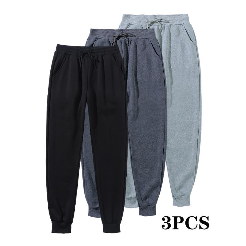 3-Pack Men's Solid Fleece Jogger Pants - Drawstring Waist, Warm Sweatpants for Fall & Winter, Perfect for Fitness, Athletics, and Daily Casual Wear