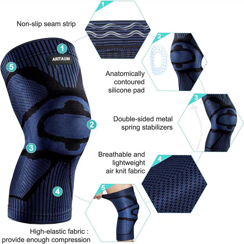 Comfort Compression Knee Sleeve with Patella Gel Pad & Side Stabilizers, Sports Knee Support for Running, Workout, Men, Women, Summer Gift, Christmas Gift