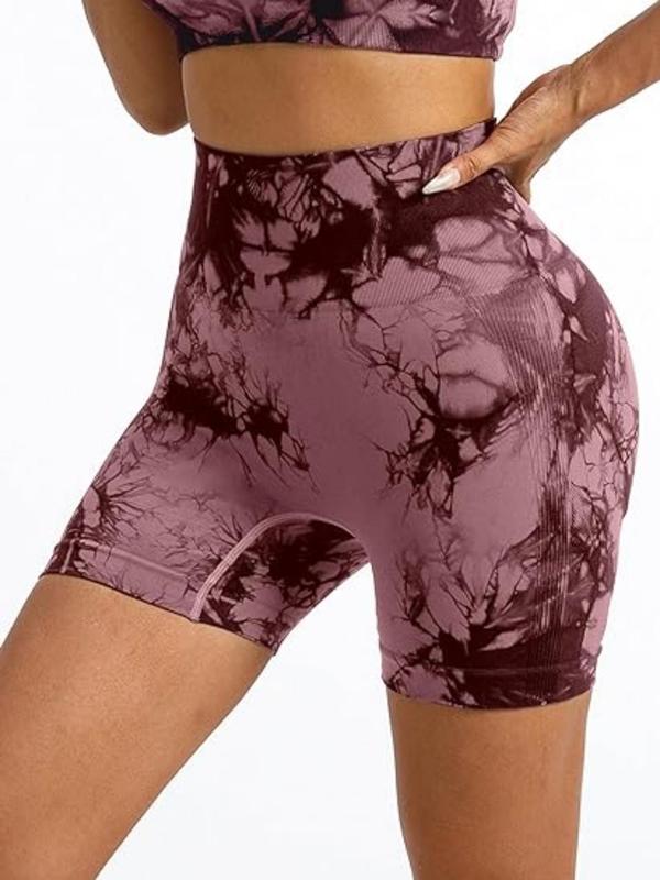 Women's Tie Dye Print Ruched High Waist Sports Shorts, Gym Shorts, Casual Comfy Breathable Seamless Skinny Shorts for Yoga Gym Workout Running, Gym Clothing, Ladies Sportswear