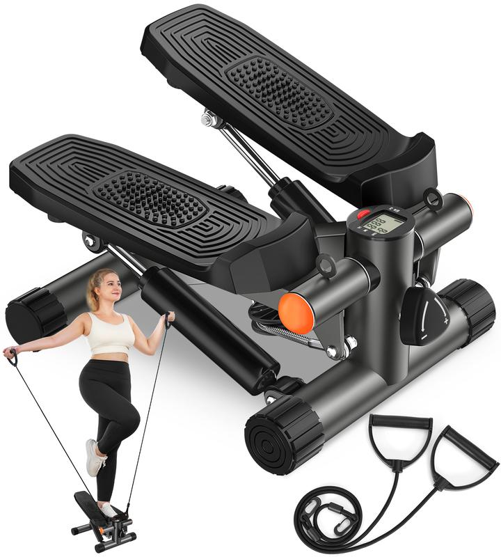 Hydraulic Home Workout Mini Stepper with Resistance Bands & LCD Monitor, Full-Body Fitness Machine Supports Up to 330 lbs for Effective Exercise