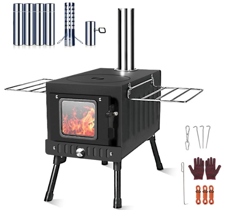 Wood Burning Stove,Tent Stove for Heating,Folding Portable Wood Stove for Tent,Cooking,Courtyard,Camping Stove include Chimney Pipes and Spark Arrestor