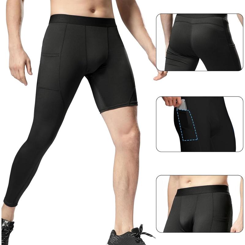 Men’s One Leg Compression Pants  Length Tight Basketball 1 2 Single Leg Long Pant Base Layer Leggings