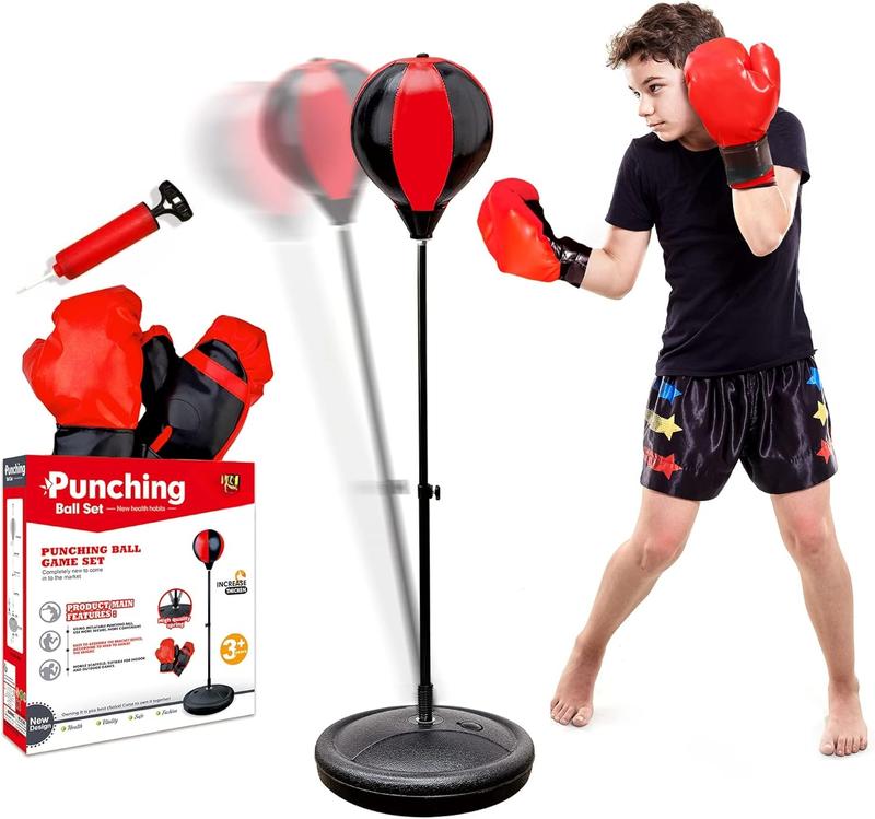 Punching Bag for Kids, Kids Boxing Bag with Stand, 3 4 5 6 7 8 9 10 Years Old Adjustable Kids Punching Bag, Boxing Equipment with Boxing Gloves, Boxing Set as Boys & Girls Toys Gifts