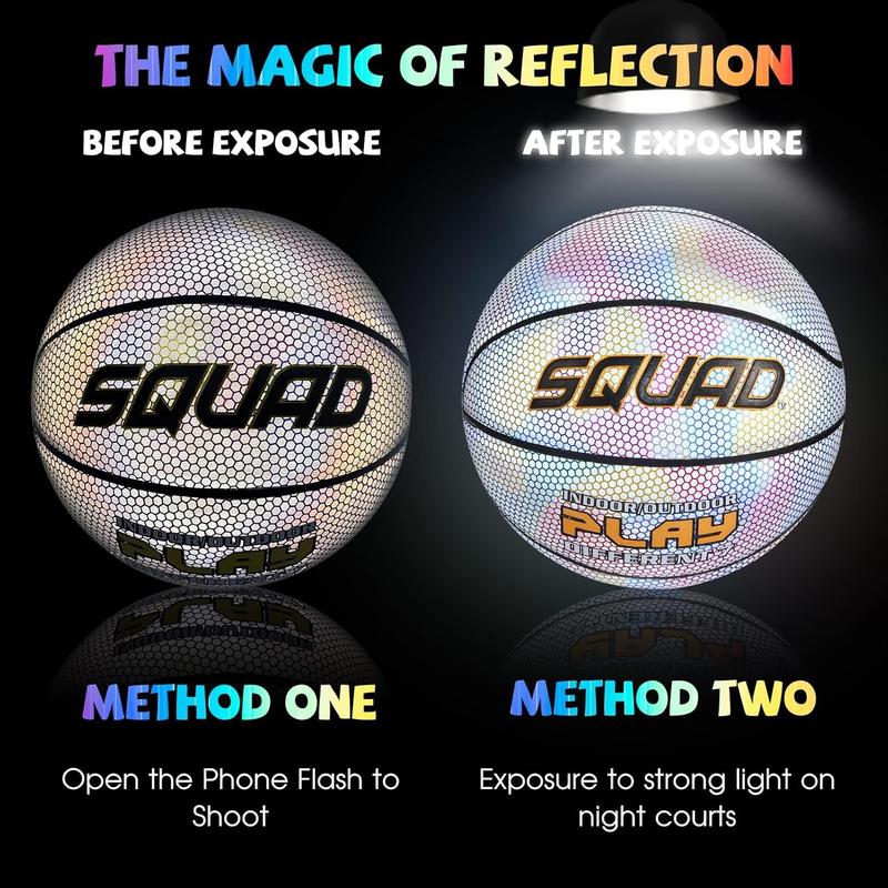 SQUAD NightPlay Reflective Basketball Size 7 - Cool Holographic Glow Basketball for Night Game, Ideal Gift for Boys Girls 10-14 Year Old, Cool Teen Toys