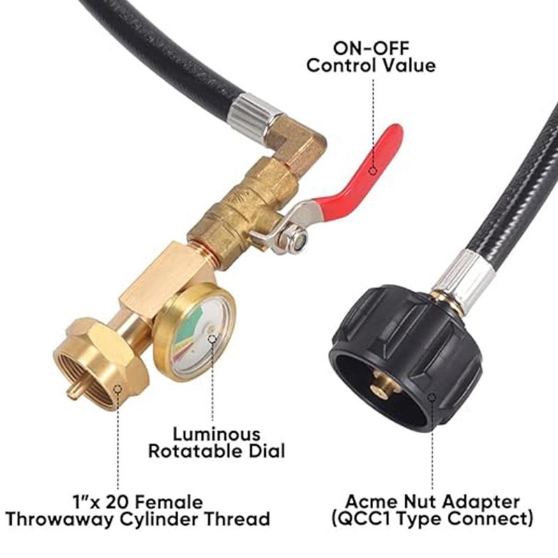 36 Inch Propane Gas Tank Adapter Connector, High Pressure Camping Grill, Refill Adapter Hose with Pressure Gauge, Propane Gas Tank Adapter Connector with ON-Off Control Valve, Outdoor Camping Kitchenware, Christmas, Christmas Gift