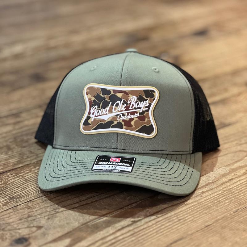 Good Ole Boys Old School Camo Rubber Patch Loden Black Trucker Hat