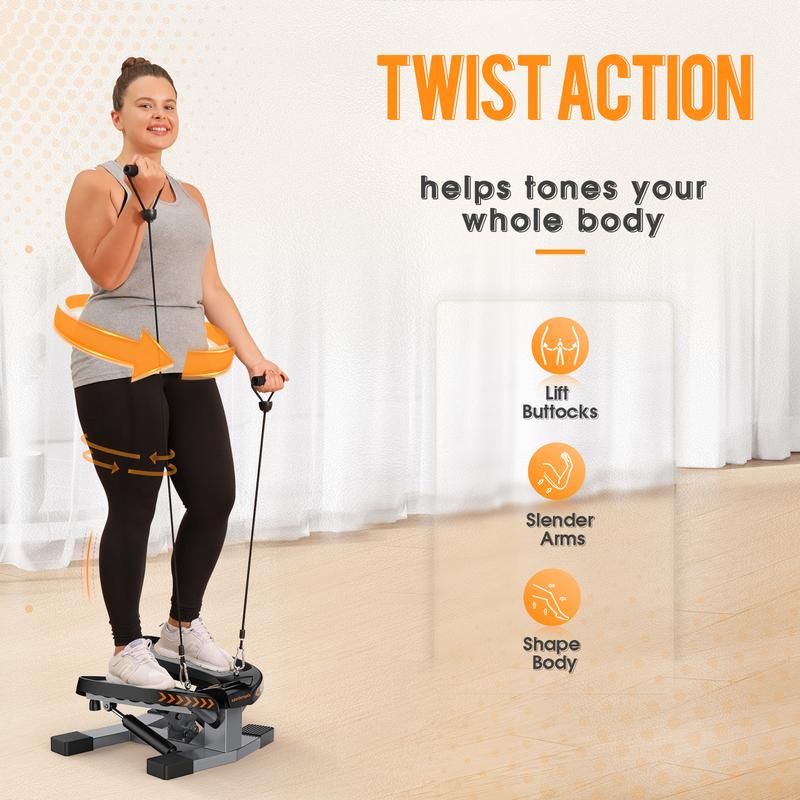 Sportsroyals Stair Stepper for Exercises-Twist Stepper up&down Mini Stepper with Resistance Bands and 330lbs Weight Capacity for Home and Office use