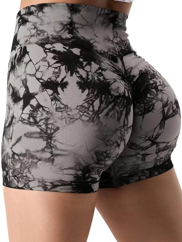 Women's 6 Counts Tie Dye Print Ruched High Waist Sports Gym Shorts, High Stretch Seamless Yoga Shorts, Gym Shorts for Women, Ladies Sportswear Bottoms for Gym Workout