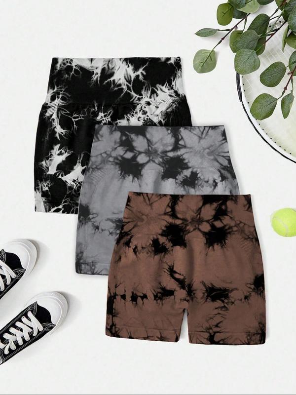 Women's Tie Dye Print High Waist Sports Shorts, Casual Comfy High Stretch Skinny Shorts for Yoga Gym Workout Running, Summer Outfits, Gym Shorts, Ladies Sportswear for All Seasons