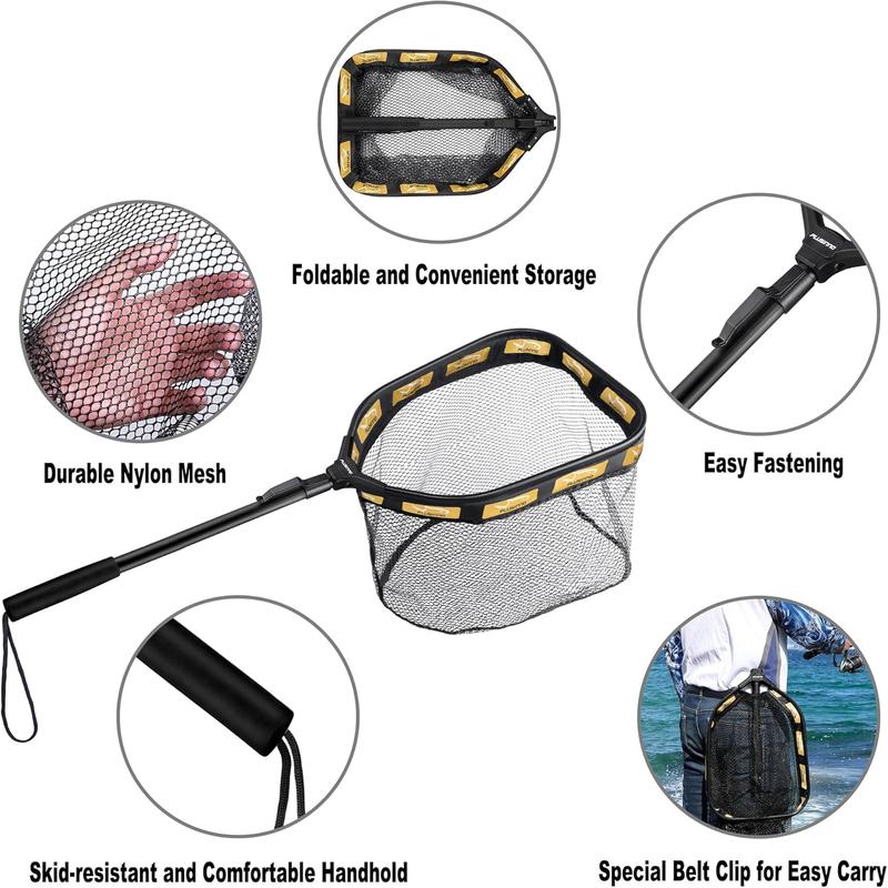 Floating Fishing Net for Steelhead, Salmon, Fly, Kayak, Catfish, Bass, Trout Fishing, Rubber Coated Landing Net for Easy Catch & Release, Compact & Foldable for Easy Transportation & Storage