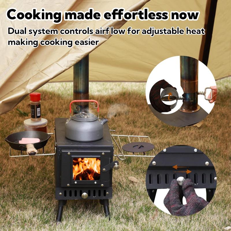 Wood Burning Stove,Tent Stove for Heating,Folding Portable Wood Stove for Tent,Cooking,Courtyard,Camping Stove include Chimney Pipes and Spark Arrestor