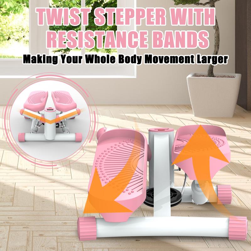 Mini Stair Stepper Machine with Resistance Bands 330lbs Twist Stepper with LCD Monitor Adjustable for Home Office Workouts