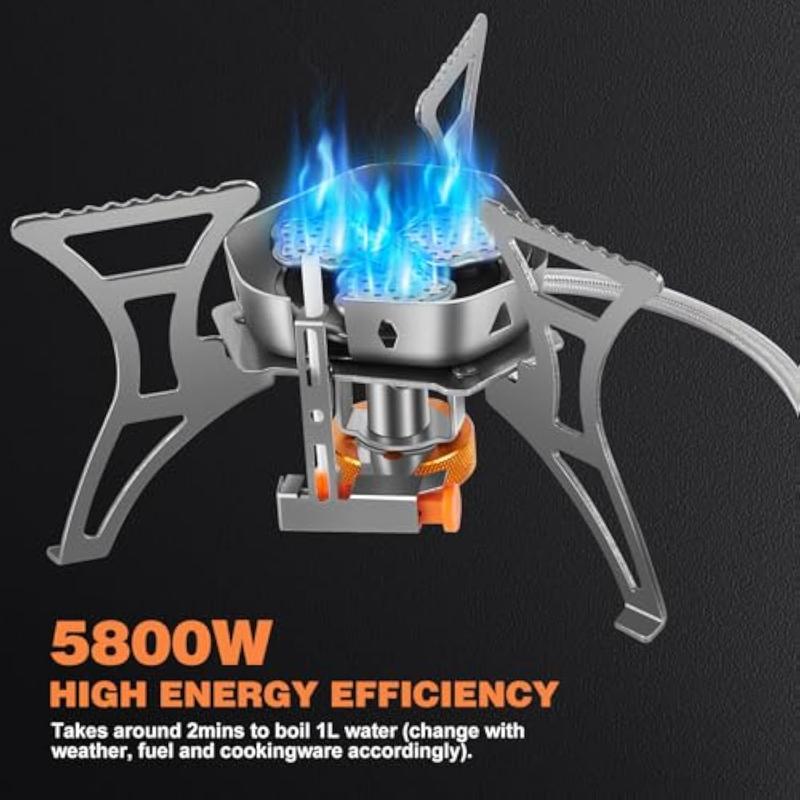 WADEO 5800W Windproof Camping Stove, Camping Gas Stove with Piezo Ignition and Two Fuel Canister Adapter, Backpacking Stove, Portable Stove for Outdoor Backpacking Hiking and Picnic